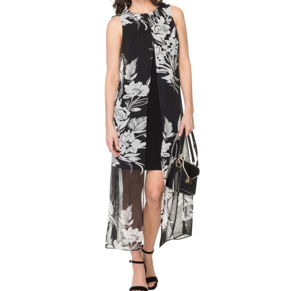 Joseph Ribkoff Sheath Dress Semi Sheer Floral Overlay Size 10 Floral (855) - Picture 1 of 10